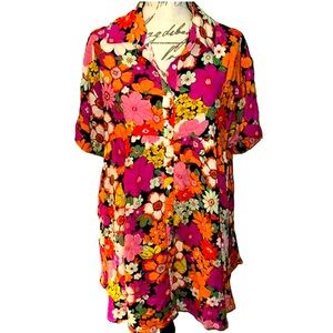 🦋NWOT Boutique Entro Bright Groovy Floral Babydoll Dress